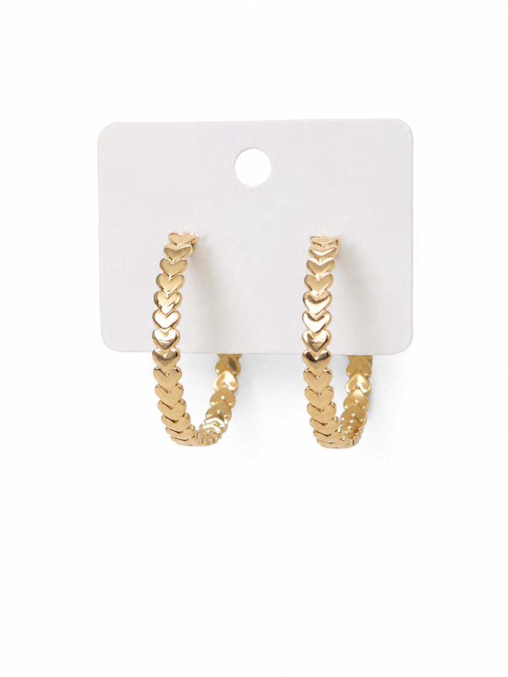 Gold Tone Heart Link Hoop Earrings Textured Open Hoops Statement Jewelry